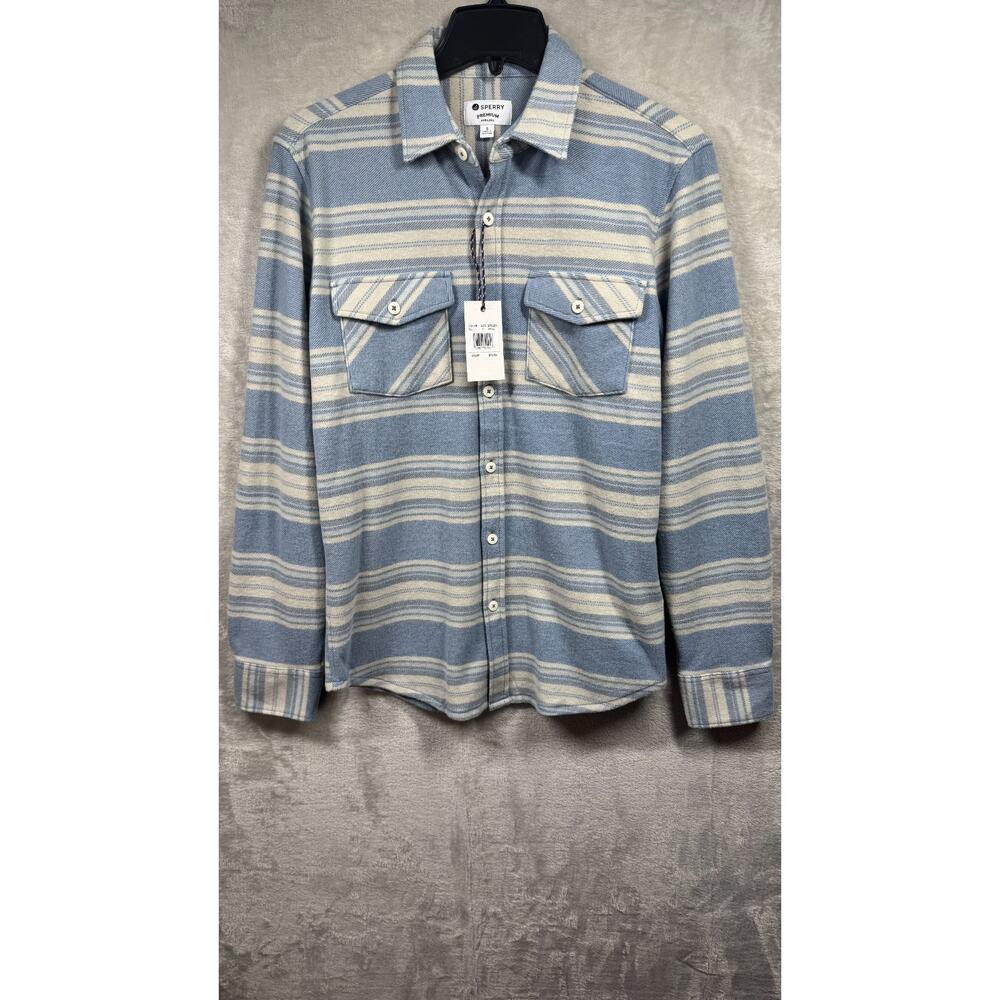 Sperry Premium Apparel NEW Flannel Shirt Mens S Blue Button Up Striped Stretch
